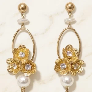 Golden Blossom Oval Statement Earrings