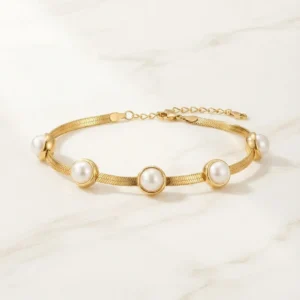 Pearl Beaded Herringbone Bracelet